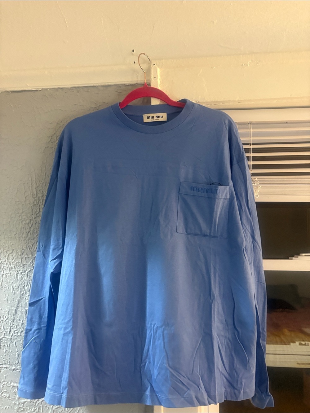 Miu Miu Periwinkle Blue Long-Sleeve Pocket Tee